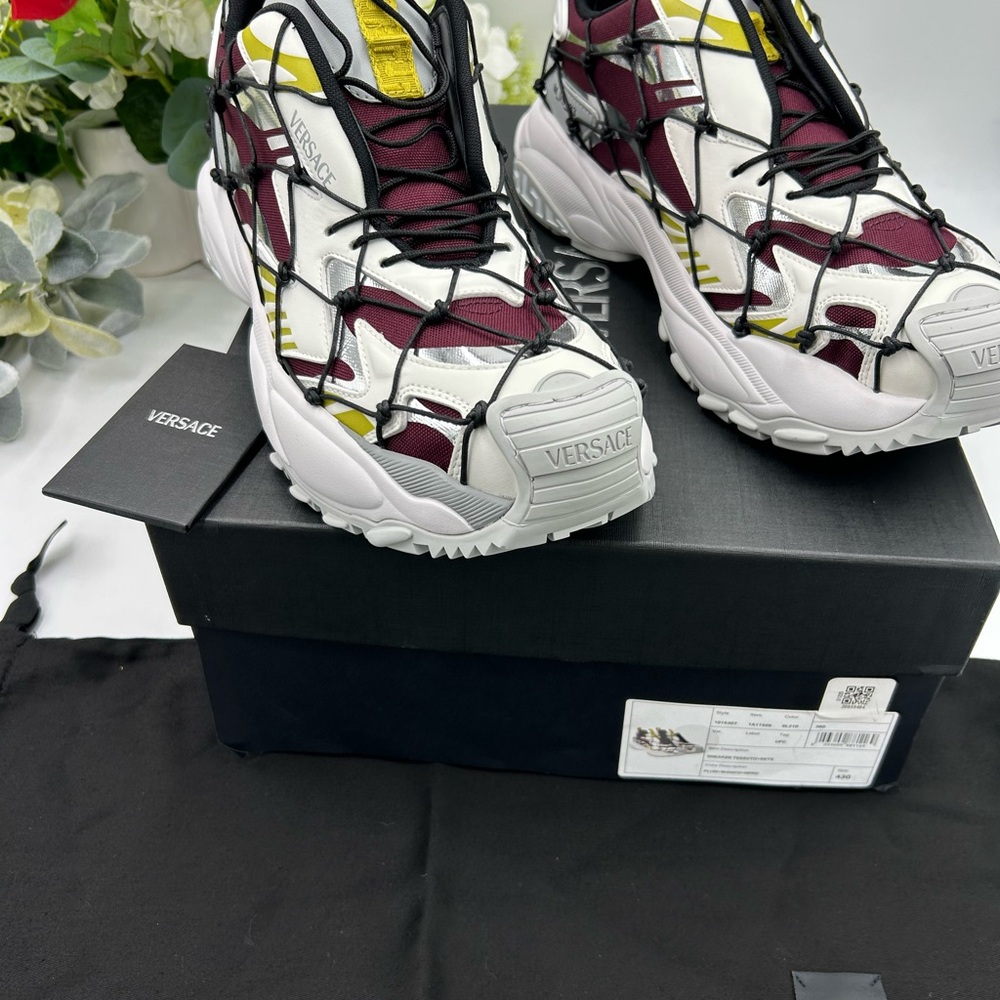 Men's Versace V3 net leather sneakers size 10 US made in Italy - Picture 3 of 12